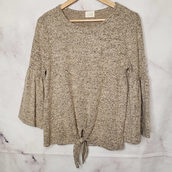 CAUTION TO THE WIND Flare Sleeve Tie Front Knit Blouse M - Picture 1 of 8